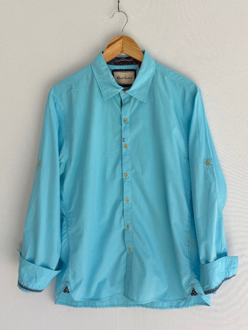 ROBERT GRAHAM Men’s Large Turquoise Button Down Tailored Fit Shirt